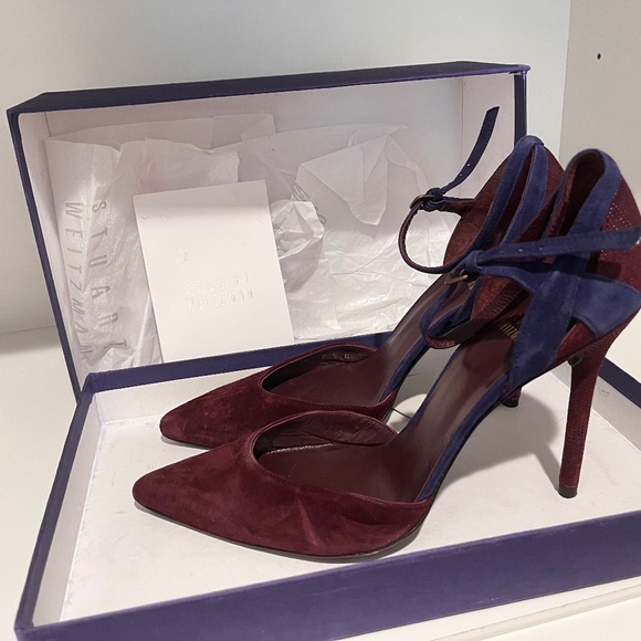 Stuart Weitzman Pumps Heels Pointed Toe Suede Ankle Strap size 8 - Picture 1 of 12